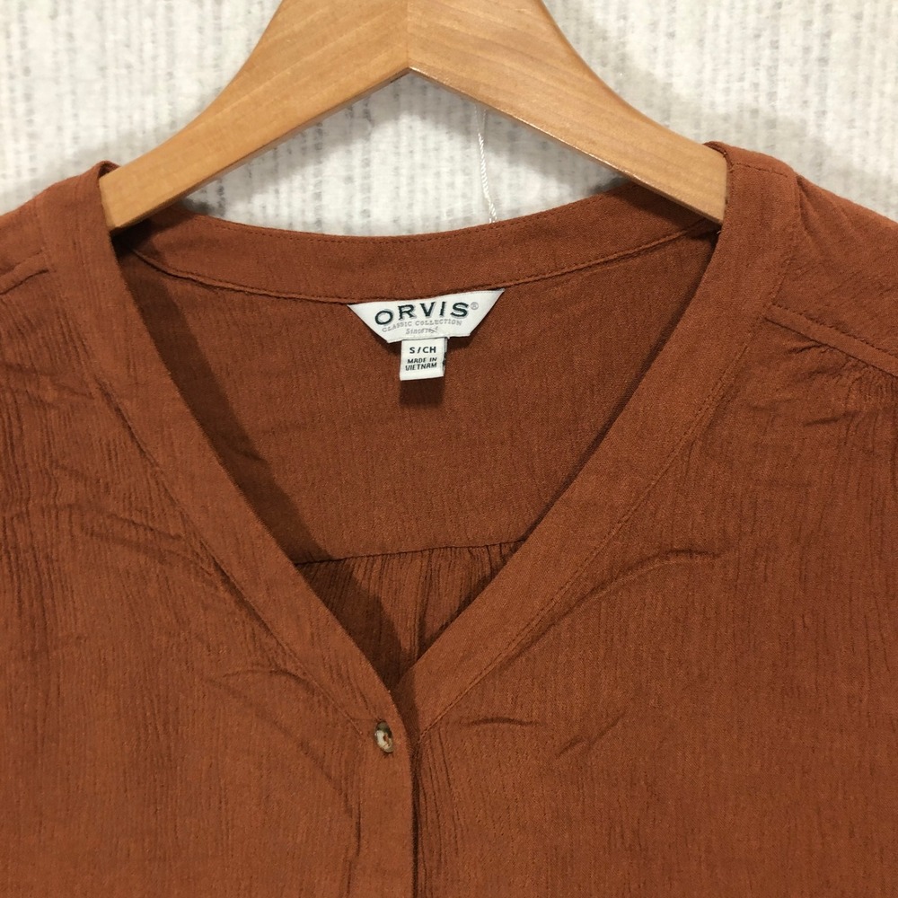 Orvis Short Sleeve Button Front V Neck Blouse Rust Orange‎ Size S - Picture 3 of 7